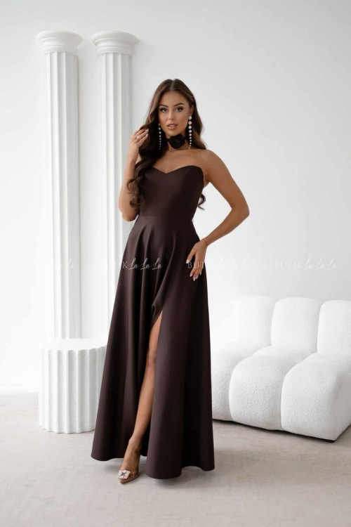 Sukienka maxi z rękawami czekoladowa Bridget 3