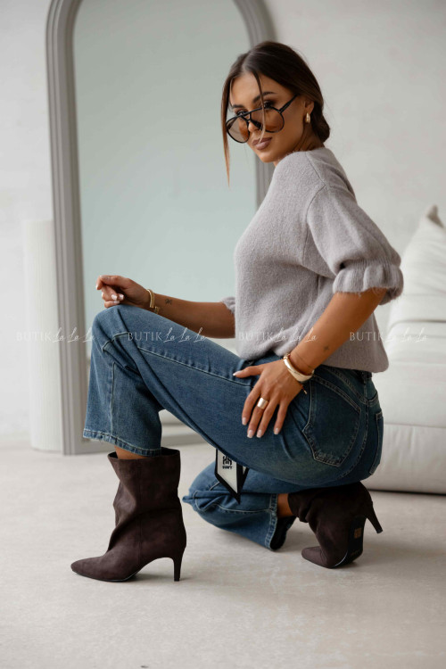 Sweter na krótki rękaw kawowy Bire