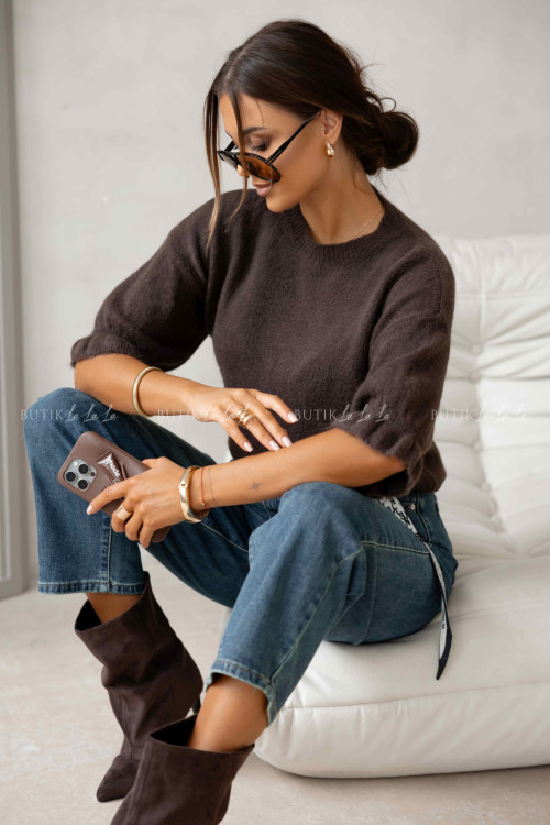 Sweter na krótki rękaw brązowy Bire