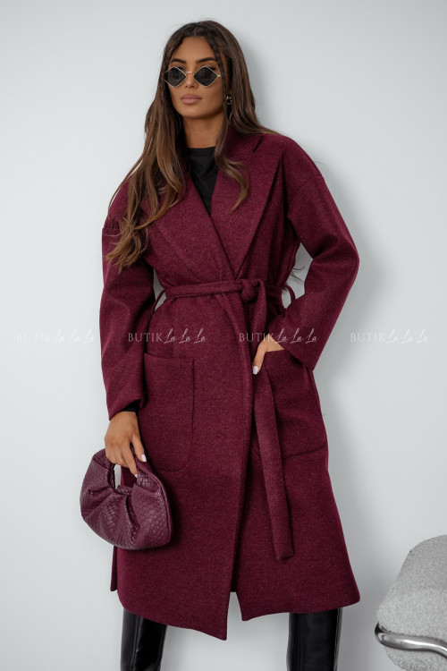 Płaszcz z domieszką wełny bordowy Guston