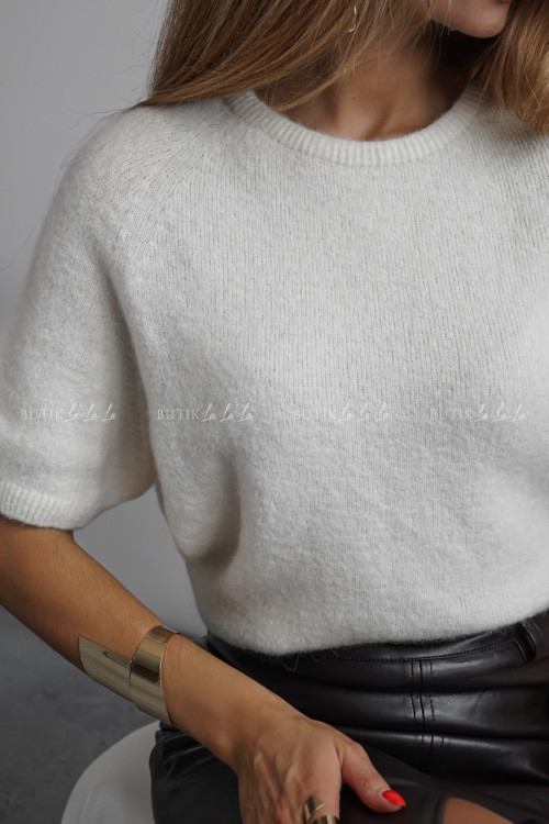 Sweter na krótki rękaw kremowy Alpaca
