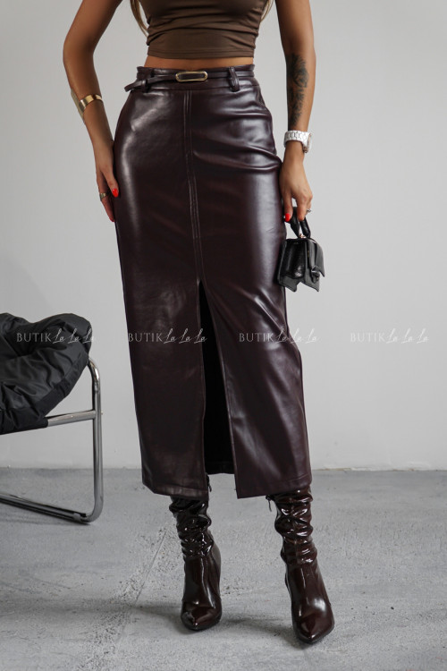 Spódnica z eko skóry ciemno bordowa Slesi