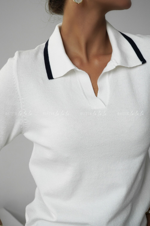 Bluzka dzianinowa typu polo biała Dinom