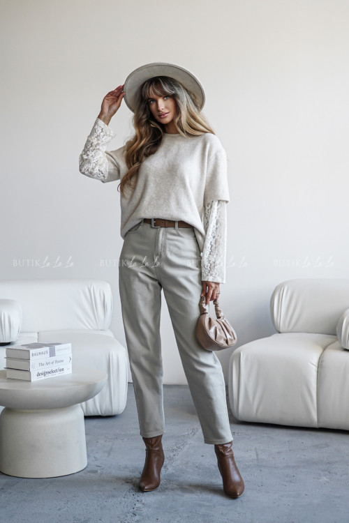 Sweter z koronkowymi rękawami beżowy Diddie 2