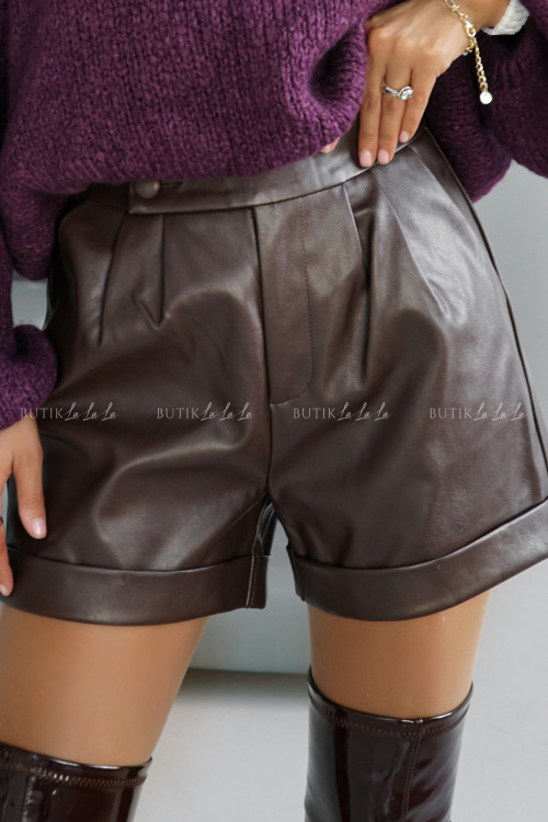 Spodenki z eko skóry brązowe Alanise