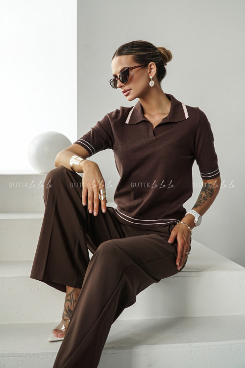 Spodnie z prostą nogawką brązowe Poul 16