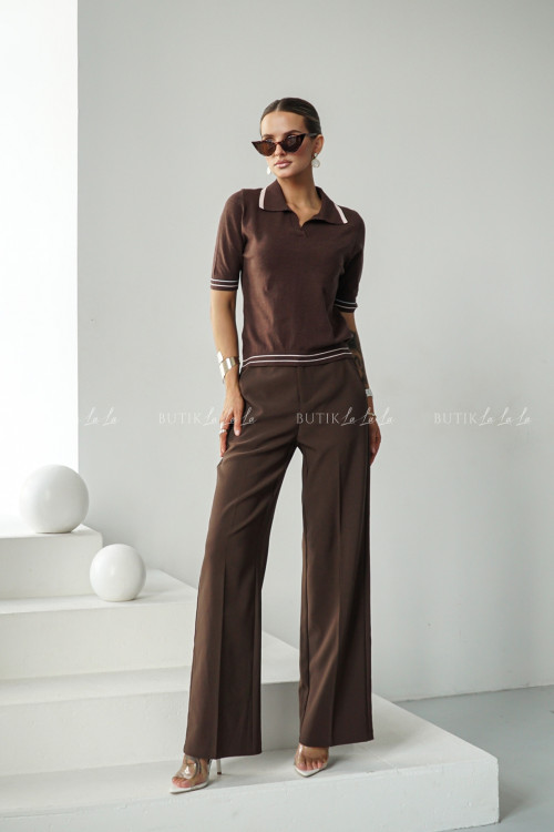 Spodnie z prostą nogawką brązowe Poul 15