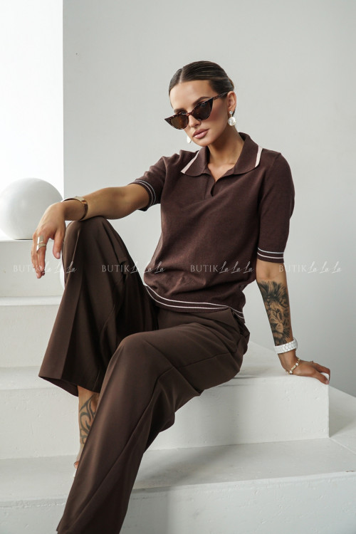 Spodnie z prostą nogawką brązowe Poul 14