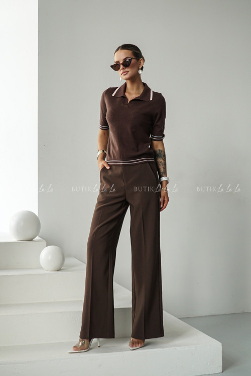 Spodnie z prostą nogawką brązowe Poul 12