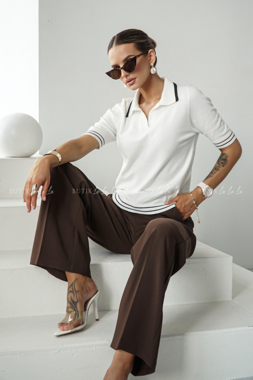 Spodnie z prostą nogawką brązowe Poul 1