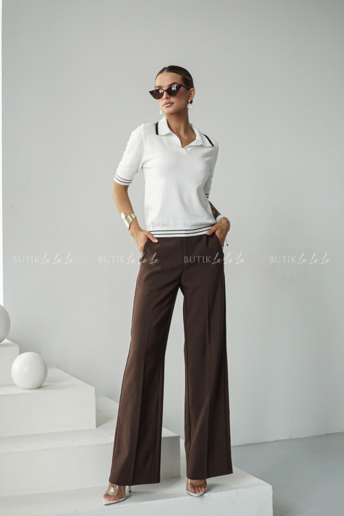 Spodnie z prostą nogawką brązowe Poul 2