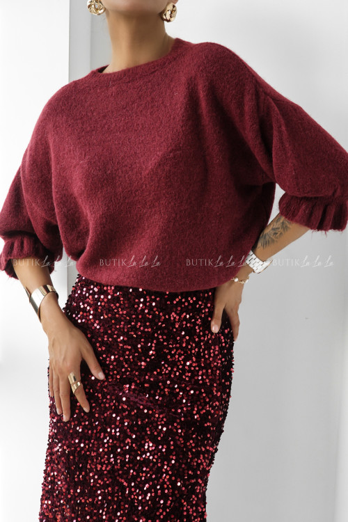 Sweter na krótki rękaw bordowy Bire