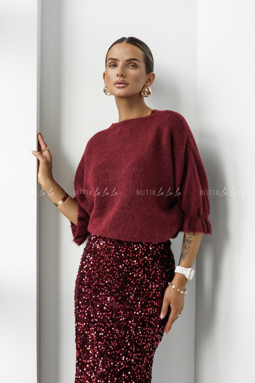 Sweter na krótki rękaw bordowy Bire 5