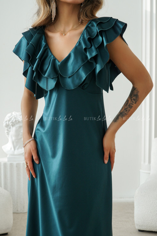 Sukienka Maxi satynowa szmaragdowa Esme