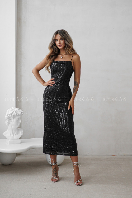 Sukienka cekinowa czarna Delori 4