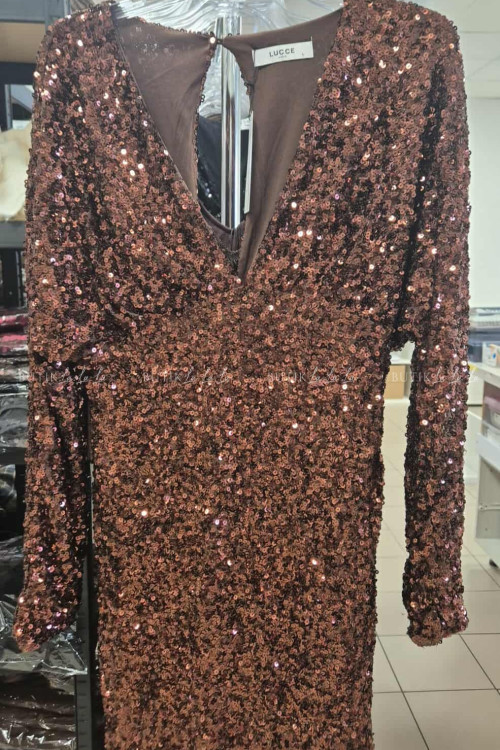 Sukienka cekinowa brązowa Medrola 1