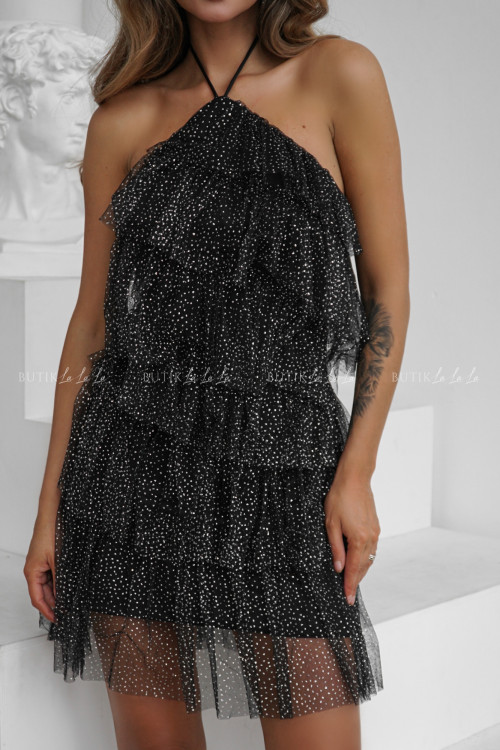 Sukienka tiulowa czarna z drobinkami Rienna