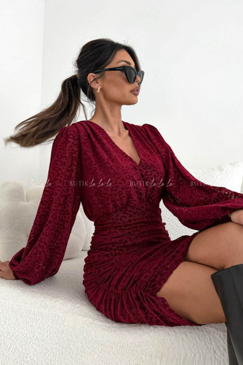 Sukienka bordowa z siateczki w zwierzęcy print Mela