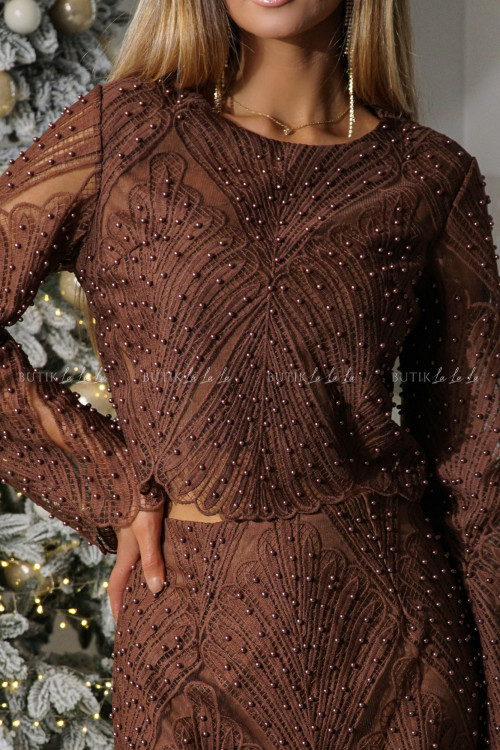 Komplet brązowy z koralikami Vesso