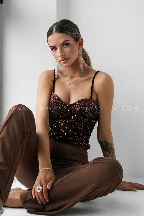 Spodnie typu flare brązowe Brico 1