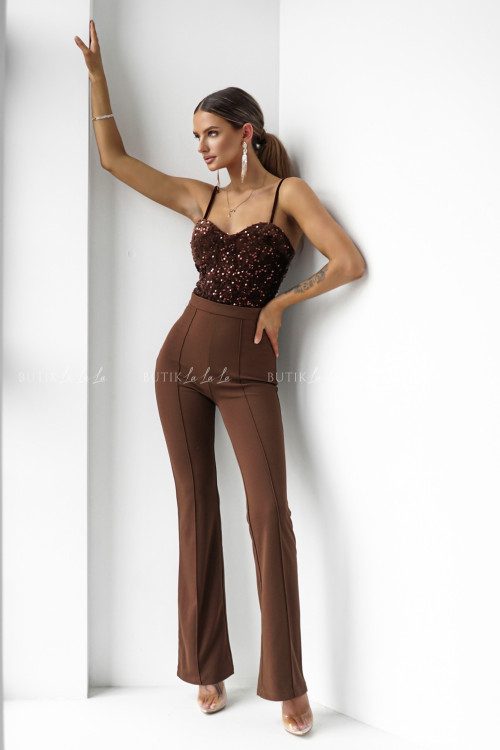 Spodnie typu flare brązowe Brico 3