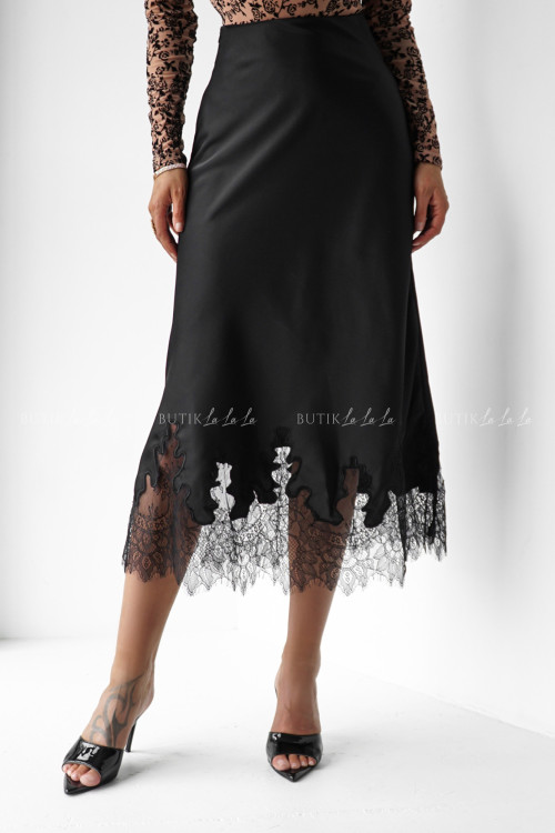 Spódnica satynowa z koronką czarna Lumie