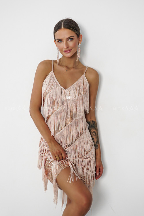 Sukienka cekinowa beżowo-złota Pierro