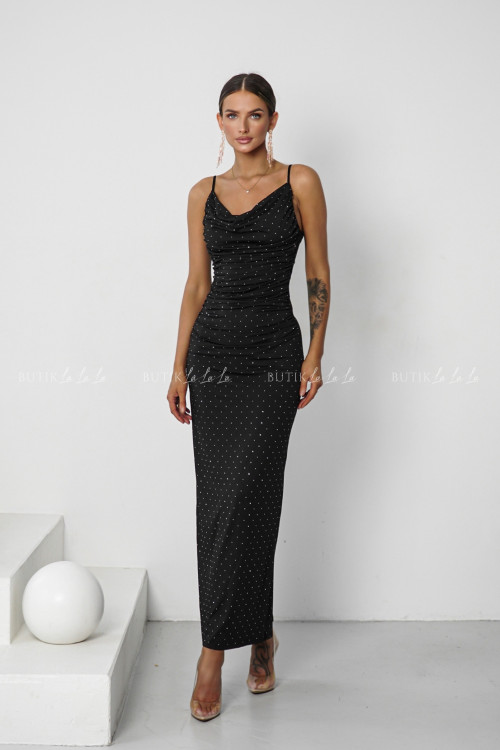 Sukienka maxi dopasowana z cekinami czarna Lurece 2