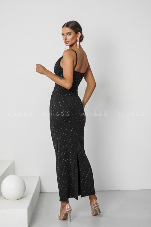 Sukienka maxi dopasowana z cekinami czarna Lurece 4