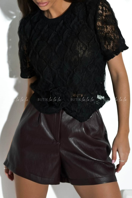 Bluzka koronkowa z kwiatem czarna Rosale