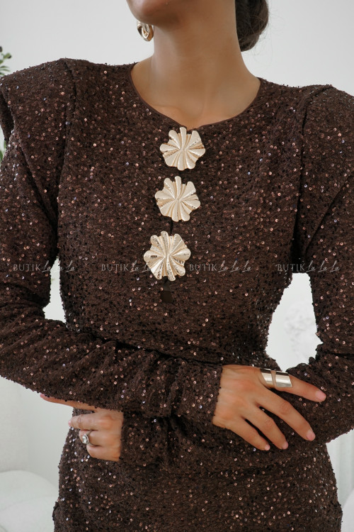 Sukienka mini cekinowa brązowa Radiance 5