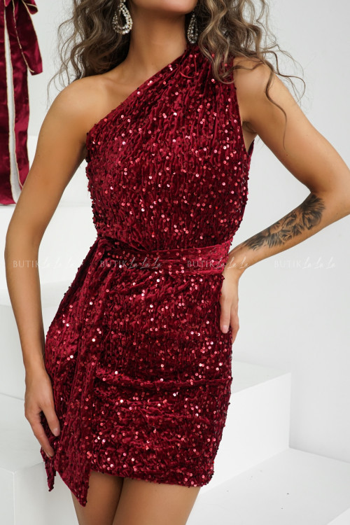 Sukienka mini cekinowa burgundowa Luminosa 1