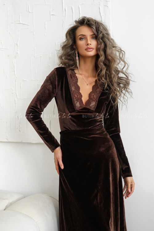 Spódnica welurowa z koronką brązowa Simonea 4