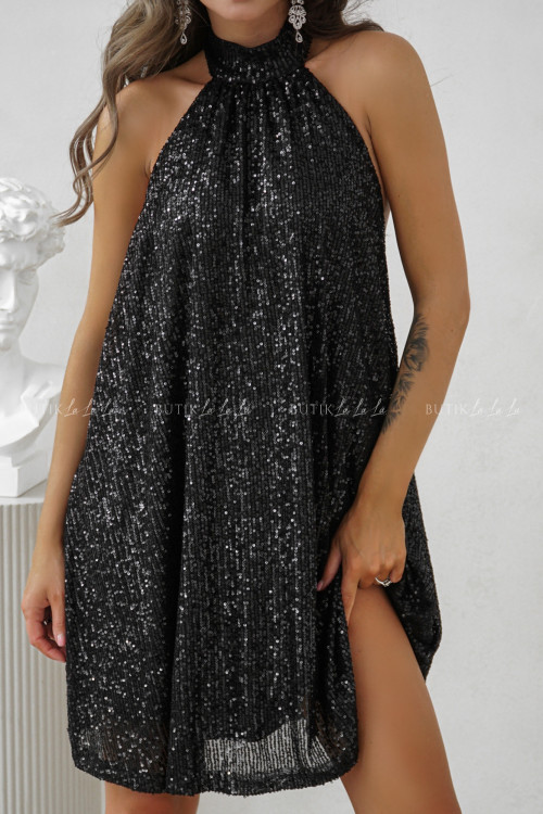 Sukienka mini cekinowa czarna Mufasa