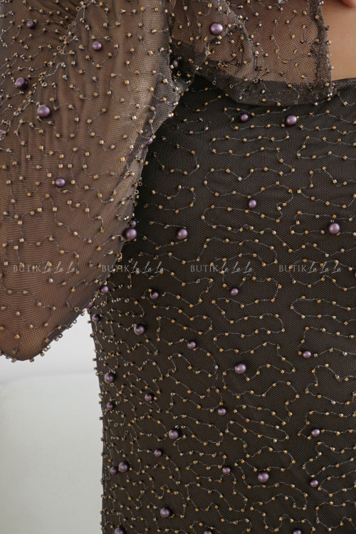 Sukienka maxi brązowa z koralikami Britnie 4