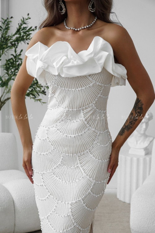 Sukienka cekinowa beżowo biała Sabrine 2