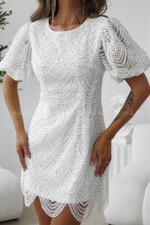 Sukienka z koralikami biała Santa 3