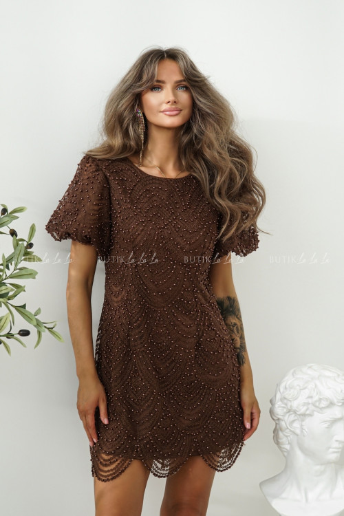 Sukienka z koralikami brązowa Santa