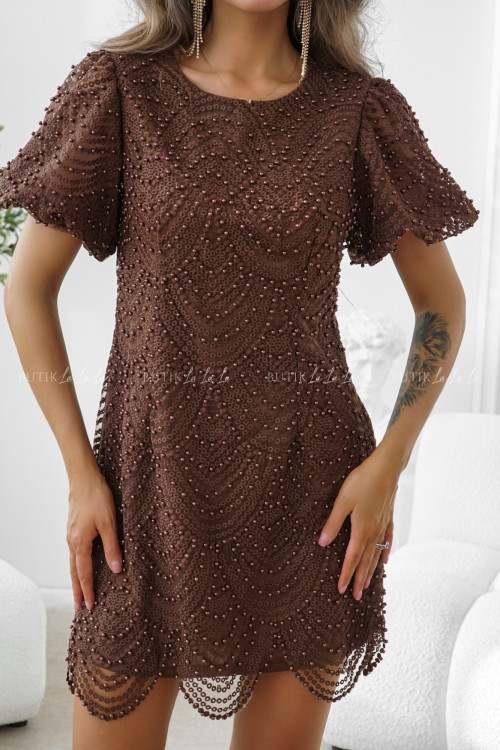 Sukienka z koralikami brązowa Santa 2