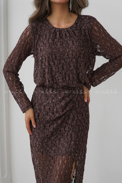 Sukienka koronkowa brązowa Missou