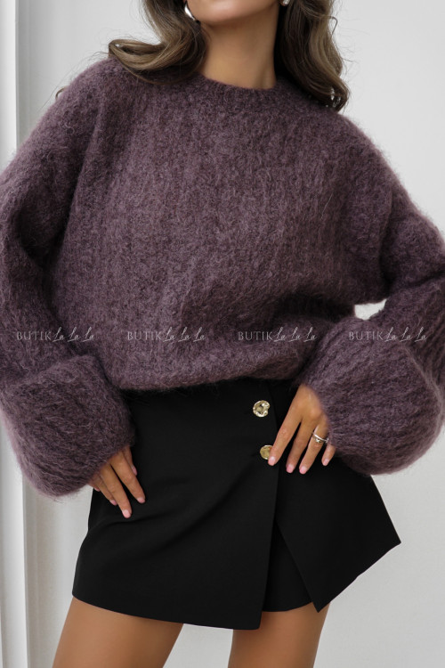 Sweter moherowy z rękawami typu baloon brązowy Cosy 2
