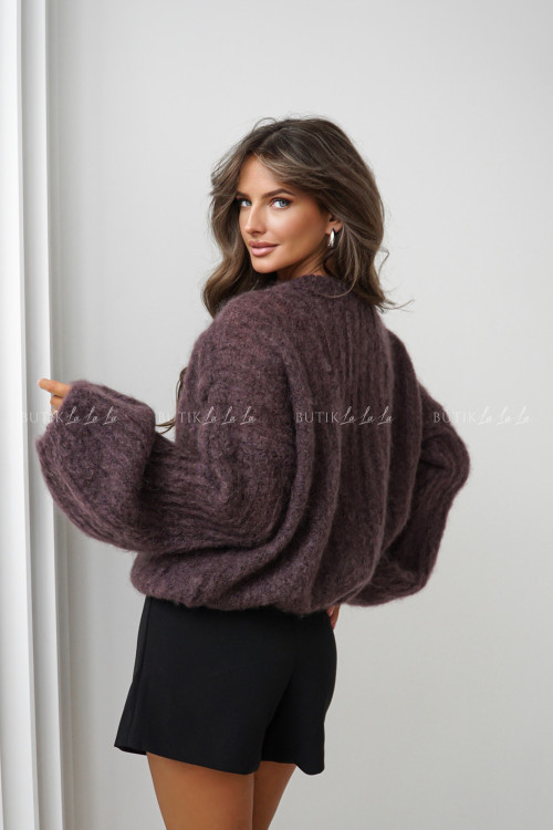 Sweter moherowy z rękawami typu baloon brązowy Cosy 5