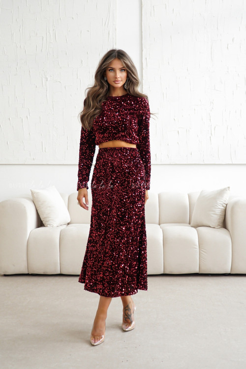 Spódnica cekinowa bordowa Flamentino 7