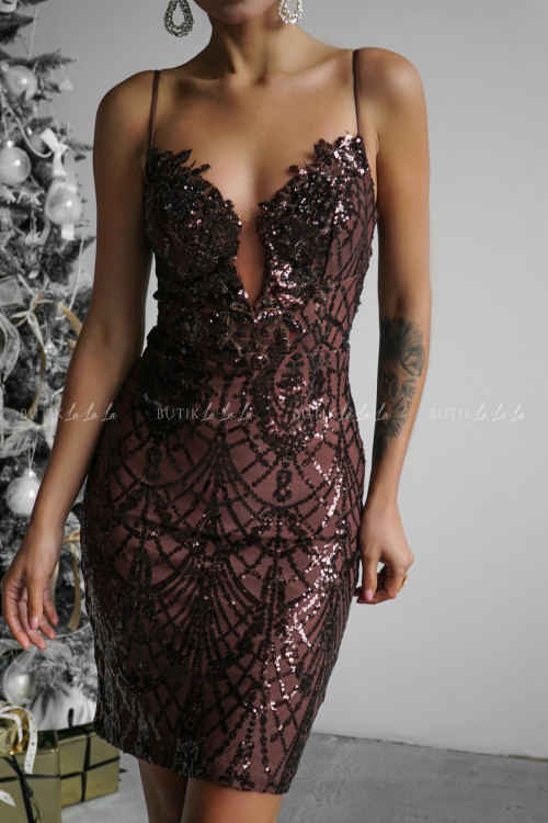 Sukienka cekinowa brązowa Filema