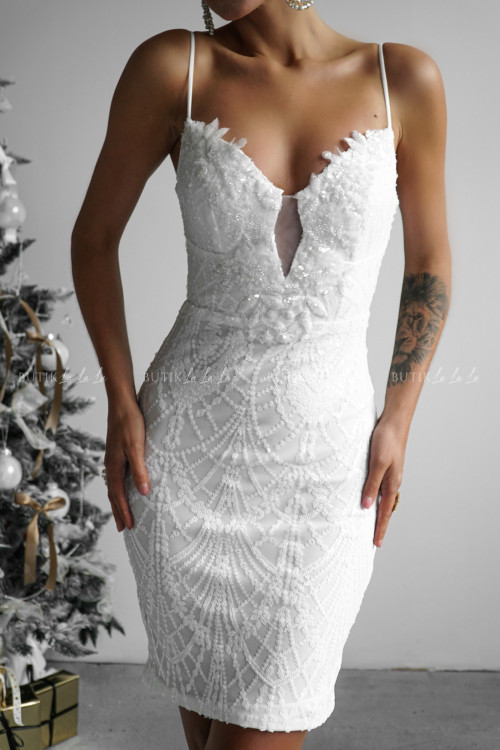 Sukienka cekinowa biała Filema