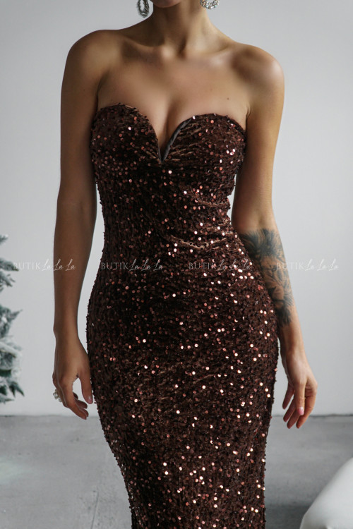 Sukienka midi cekinowa brązowa Charlies