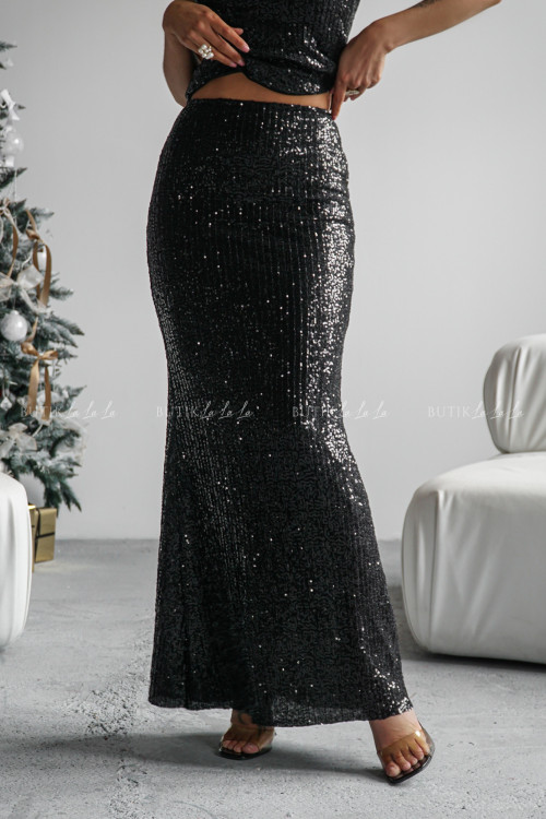 Spódnica maxi cekinowa czarna Firod