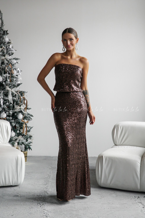 Spódnica maxi cekinowa brązowa Firod 3