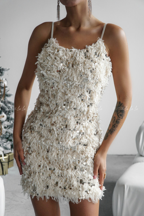 Sukienka kremowa z cekinami i niteczkami Peionia