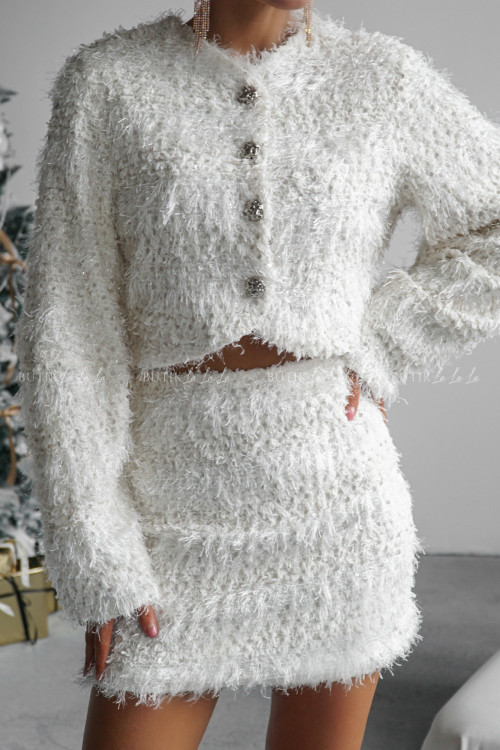 Sweter rozpinany z cekinami i niteczkami kremowy Siva 2